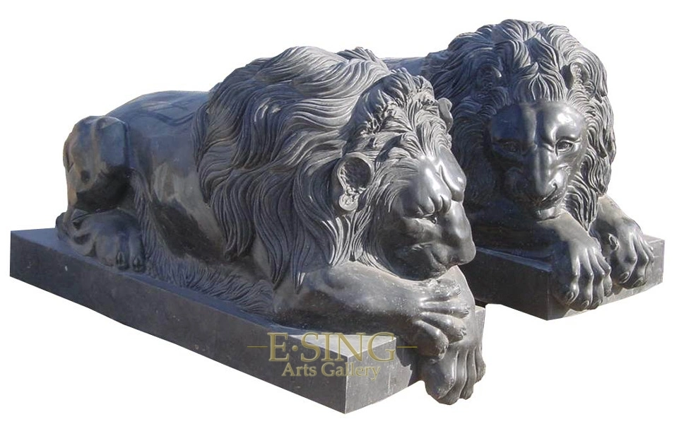 Garden Decoration Life Size Stone Animal Sculpture Black Marble Walking Lion Statues