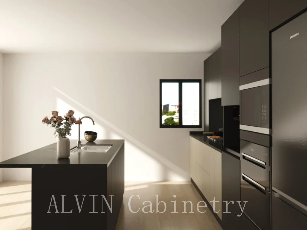 Modern I Sharp Kitchen Cabinet with Island Design