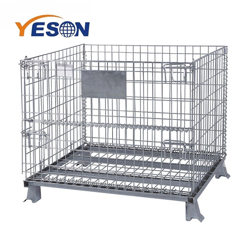 Folding and Stackable Storage Pallet Cage Wire Mesh Container with Top Cover Lids