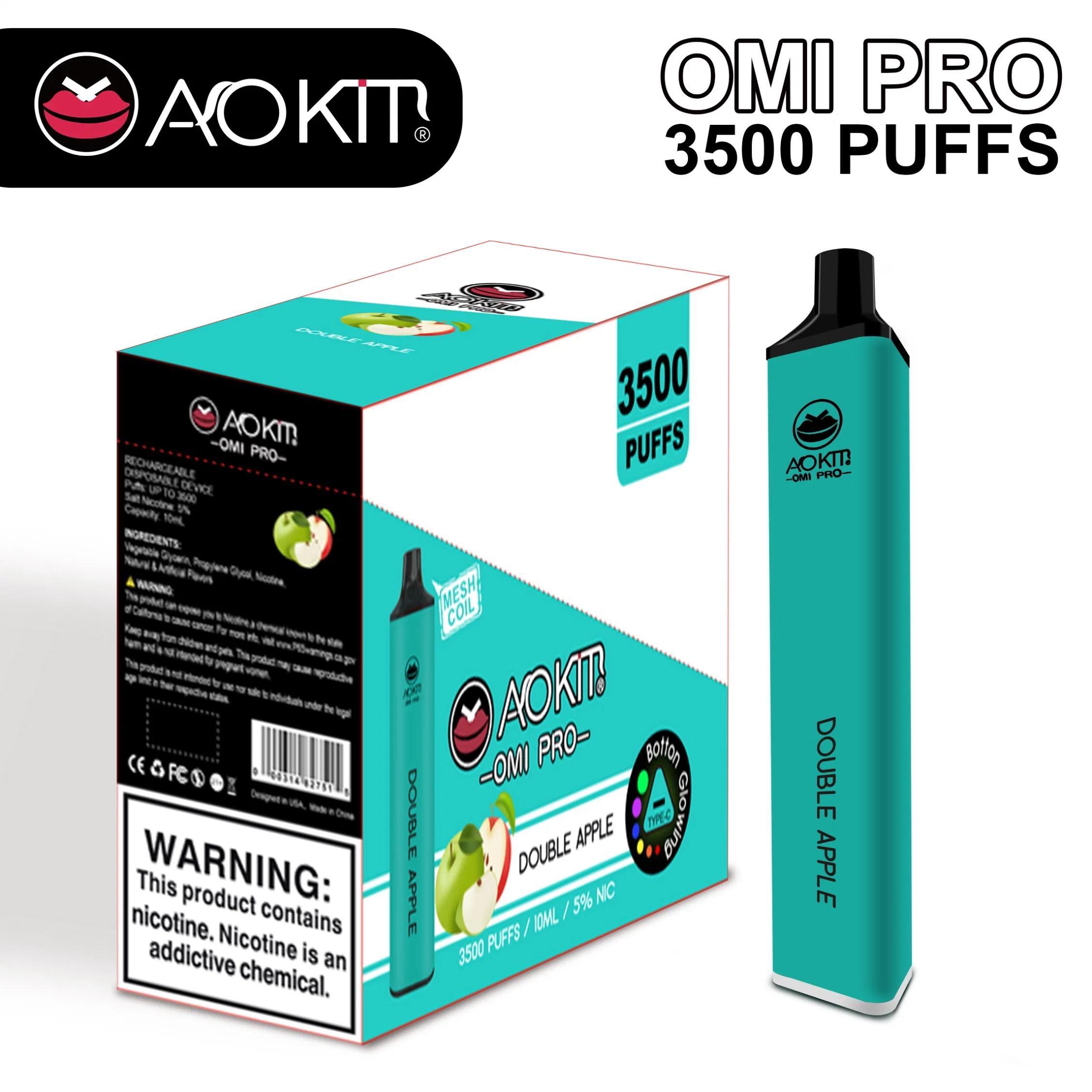 Hot Popular Original Factory10ml Liquid 3500puff Type C Aokit Omi PRO Puffe Cigarette Disposable Vape