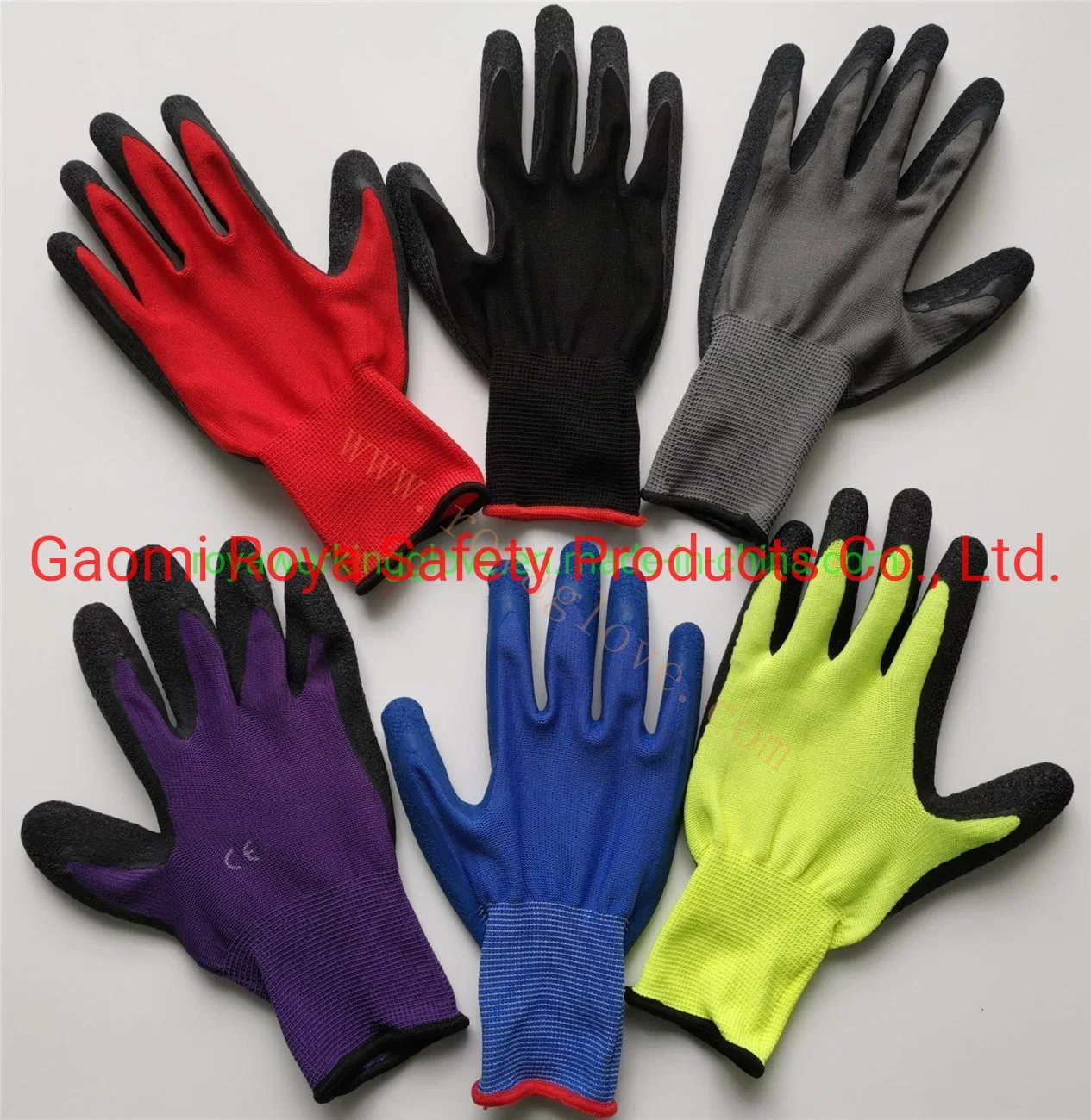 Gants de protection pour les mains en polyester latex 13 gauge avec revêtement froissé travail de sécurité Gants/gants de travail industriel