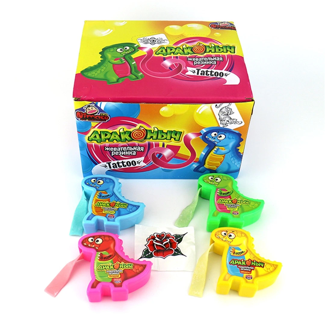 Cartoon Dinosaurier Form Kaugummi Bubble Roll Candy mit Sticker Tätowierung