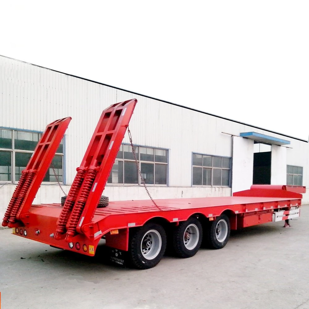 Heavy Duty Excavator Transport 3 4 Axle 60ton Lowbed Truck Trailer