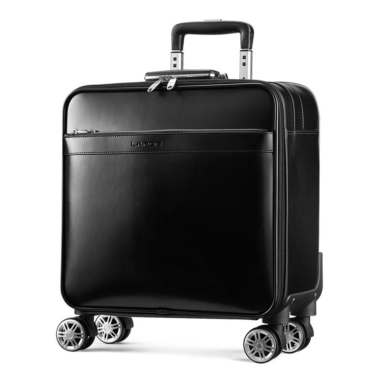 The First Layer Genuine Leather Wheeled Trolley Business Travel Luggage Boarding Suitcase Bag Flight Case (CY9962)