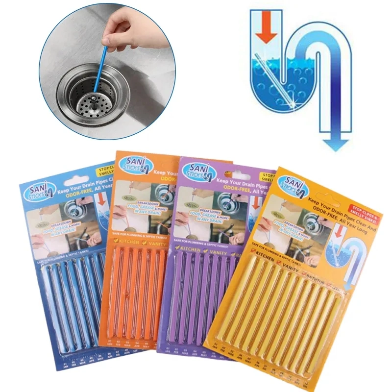 12PCS/Set Sewer Rod Drain Cleaner Sticks Kitchen Toilet Bathtub Sewage Decontamination to Deodorant Sewer Cleaning Tool