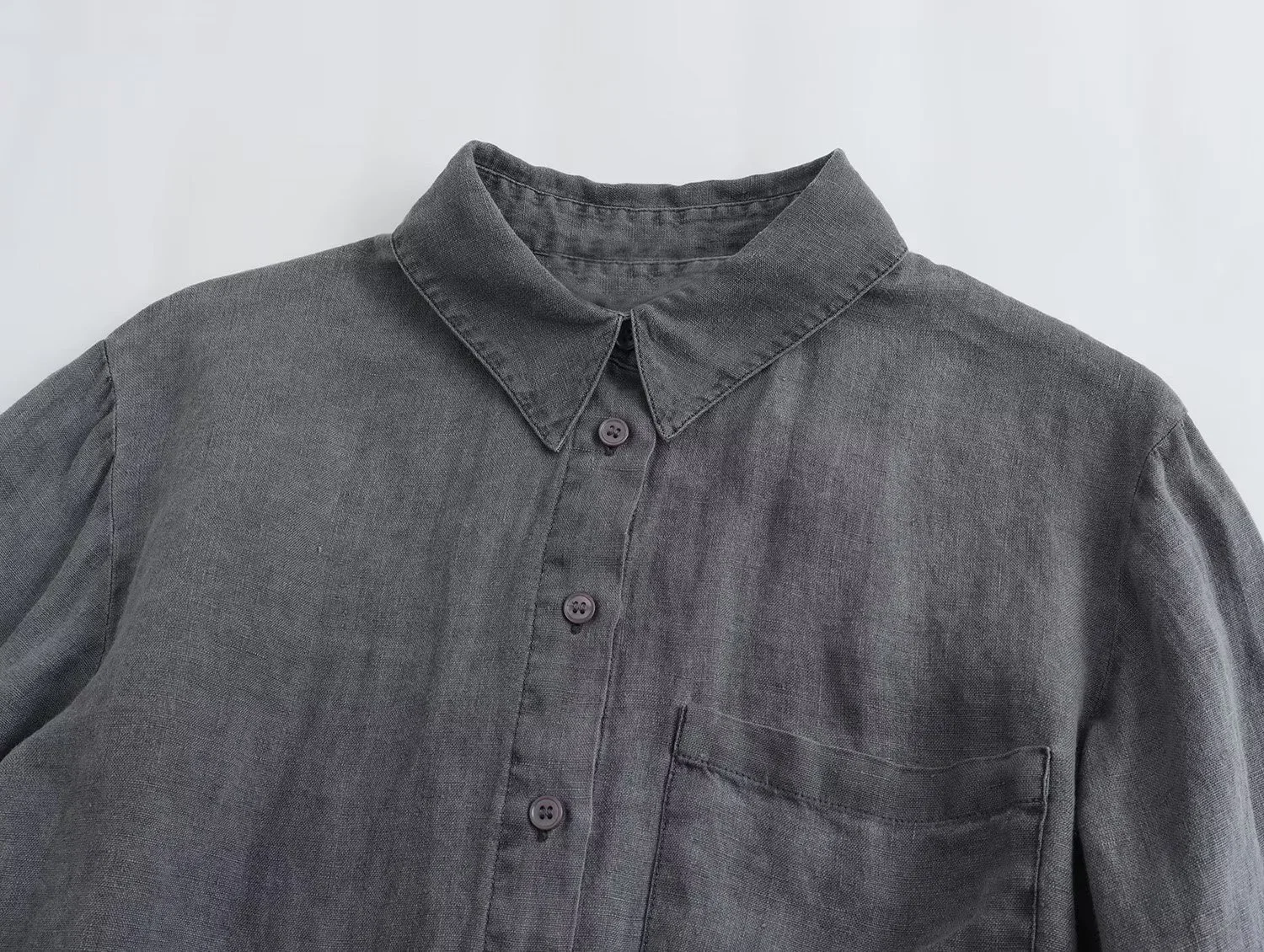 Pb&Za Women's Clothing Wholesale/Supplier Autumn Dark Gray Linen Shirt with Pockets