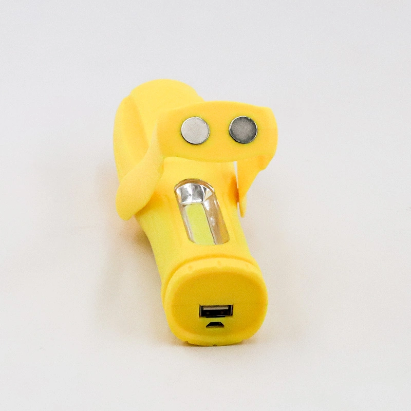 Yellow Rechargeable ABS COB Work Light LED Flashlight Fishing Camping Torch with Hook and Magnet