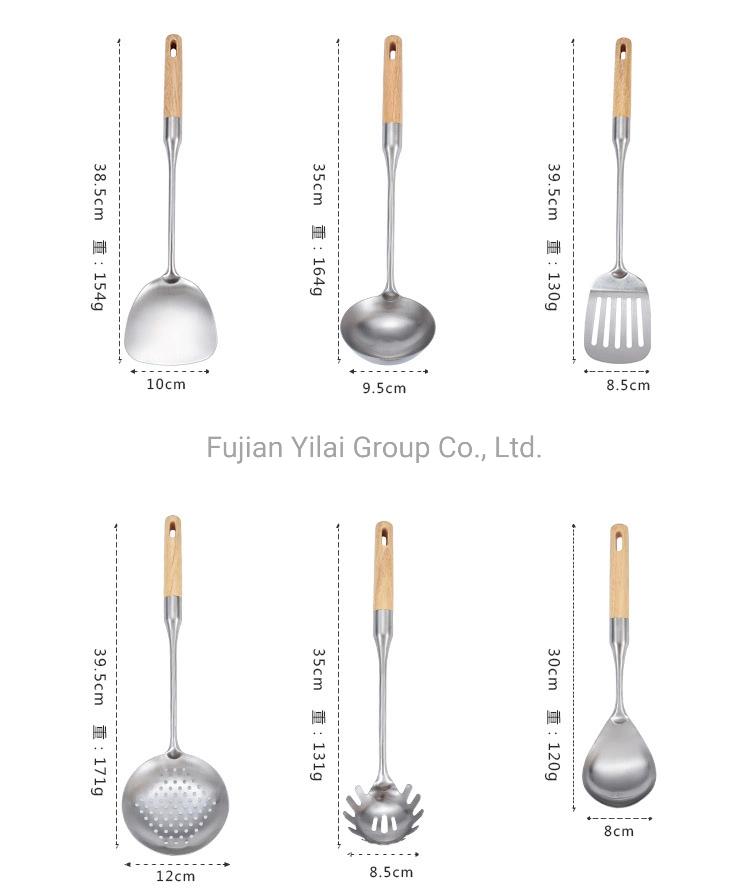 Kitchen Utensil Set 6 PCS Premium Cooking Tools with Wood Handles Pasta Fork, Soup Ladle, Turner, Slotted Turner