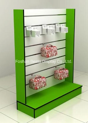 Mueble de exhibición de mesa de MDF con ranuras en melamina blanca para tienda de regalos, tienda de ropa, tienda de zapatos, supermercado