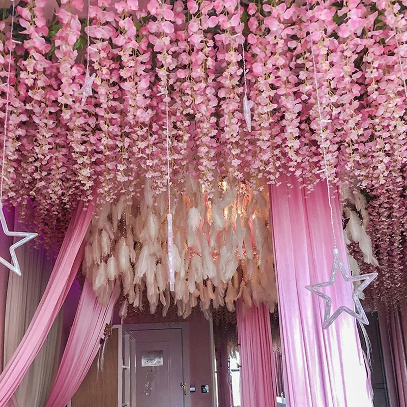 Top Seller 43inch Artificial Wisteria Encipher Wisteria Hanging Flowers Whosale Multicolour Ceiling Hanging Artificial Flowers Wedding Scene Store Opening