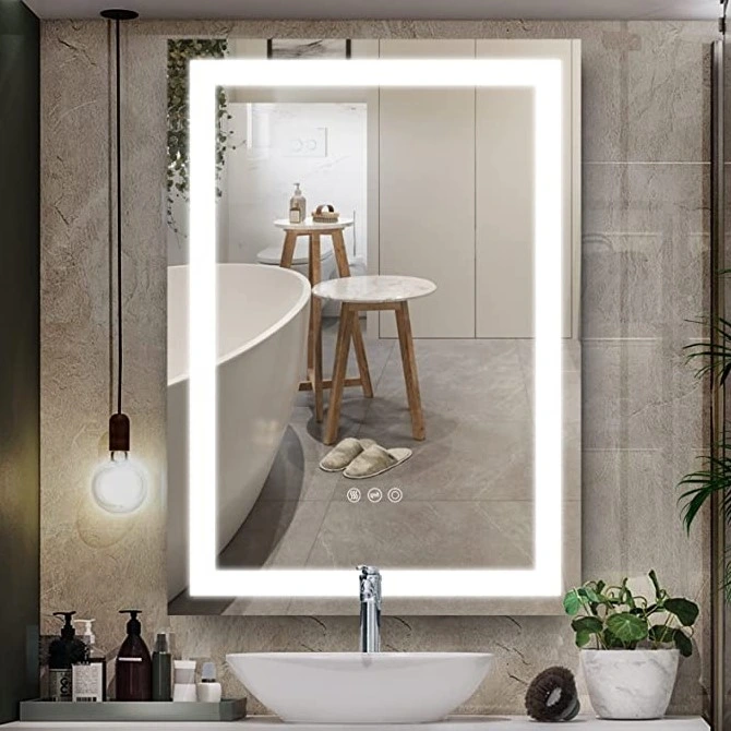 Miroir mural de vanité sans cadre avec éclairage LED intelligent pour salle de bains en gros en Chine
