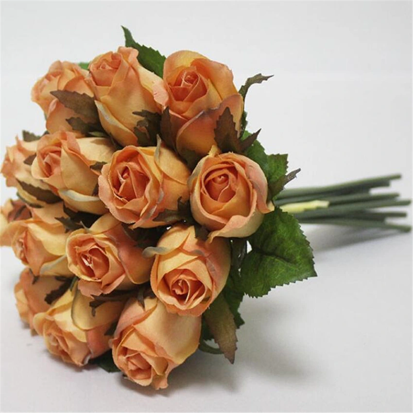 Decorative Flowers Bouquet Artificial Rose Silk Rose Bunch Artificial Flowers