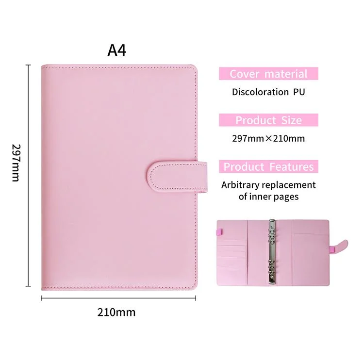 Cuaderno de venta al por mayor anillos de 6 Empresa espiral Planner Agenda de Trabajo Presupuesto Binder Macaron de color caramelo cubierta de cuero de PU5 A6 UN Binder