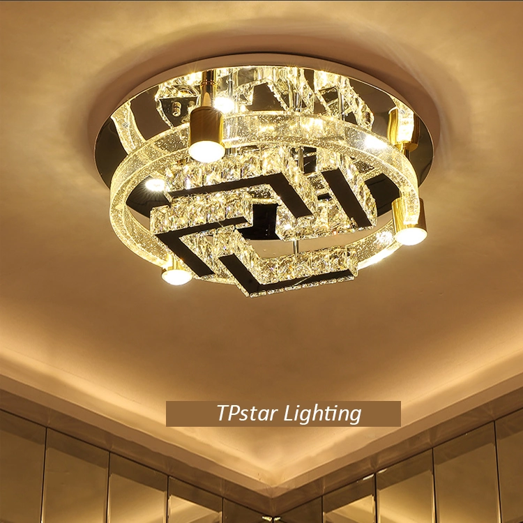 Lámpara colgante de cristal LED de cristal de oro redondo grande para interiores con 2rings moderno