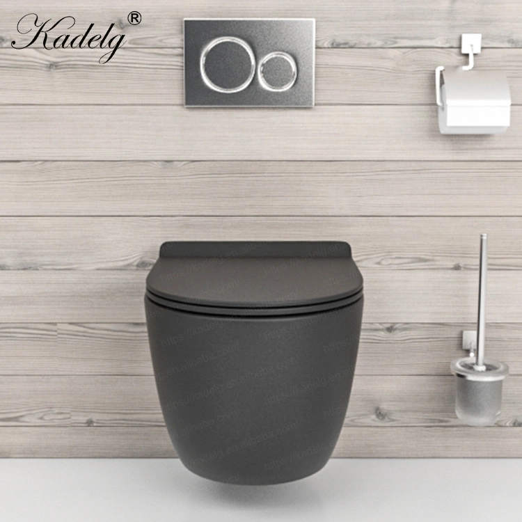 China Wholesale/Supplier One Piece Wall Mounted Toilet Matte Black Ceramic Wc Rimless Toilet P Pipe Toilet Watermark Toilet Bowl Bathroom Single Flush Wall Hung Toilet