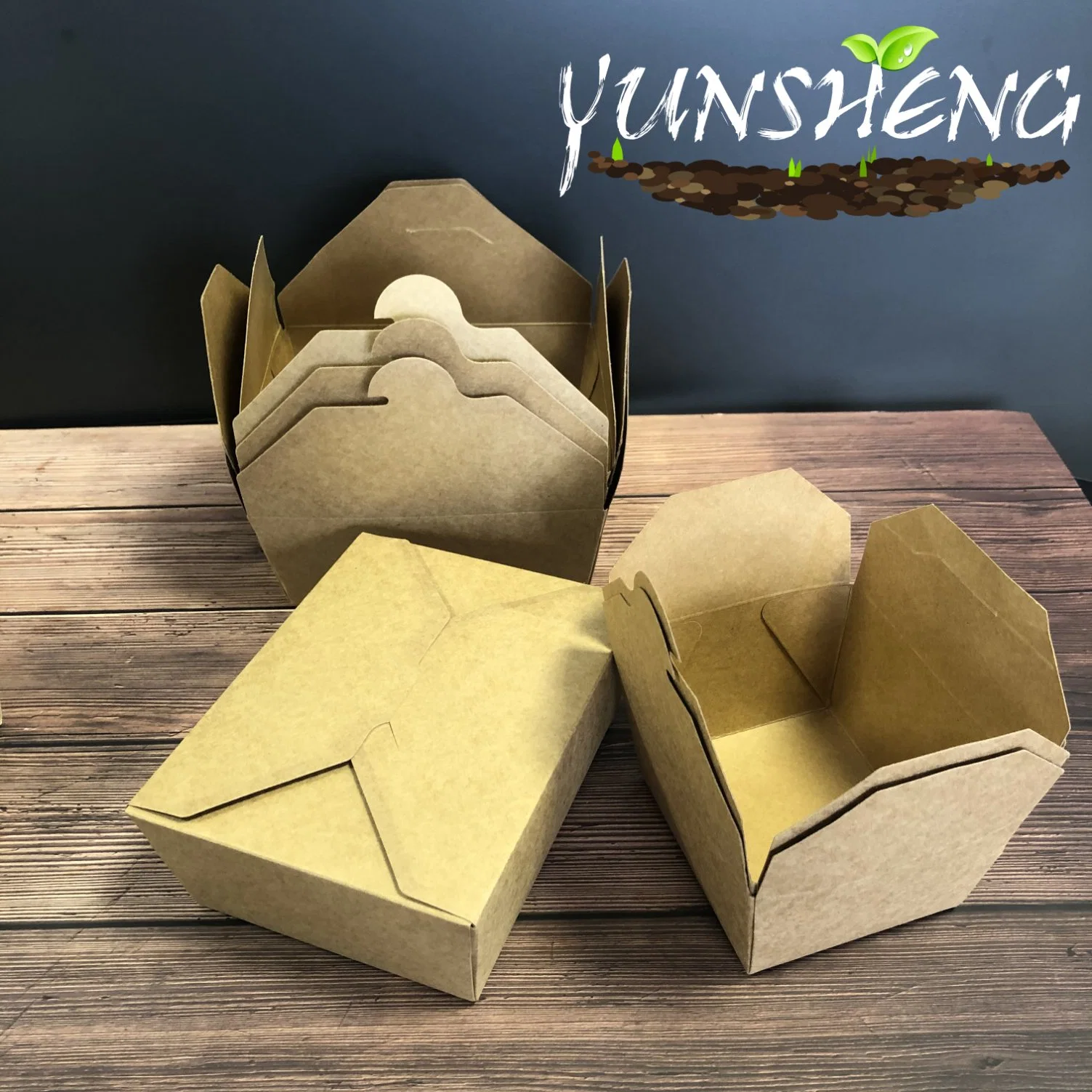 Wholesale Disposable Light Brown Bamboo Paper Folding Box for Food