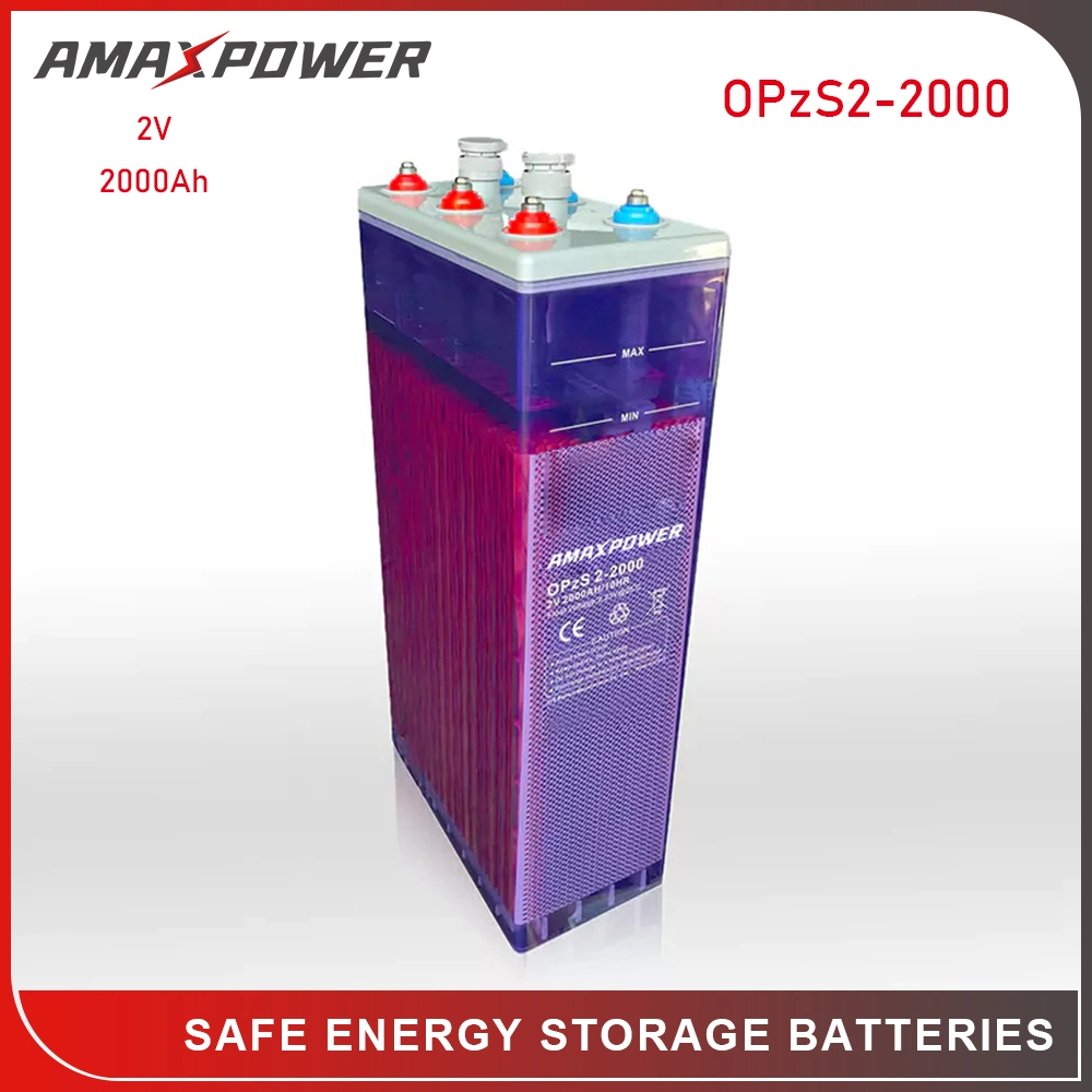 Amaxpower 2V 200Ah/420Ah/500 Ah/800Ah/1000ah/1500ah/2000ah/3000ah de chumbo inundado Tubular OPzS Bateria para Solar-Bts/Wind-Power/Telecom/UPS//Opzv Ferroviário