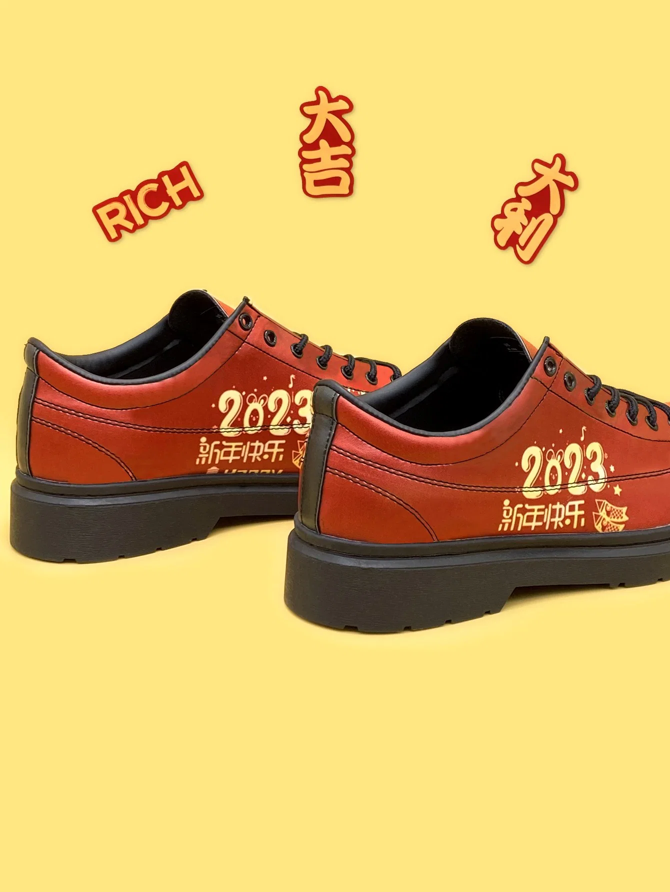 Casual Leather Shoes Happy Chinese New Year Pattern Unisex Custom Shoes