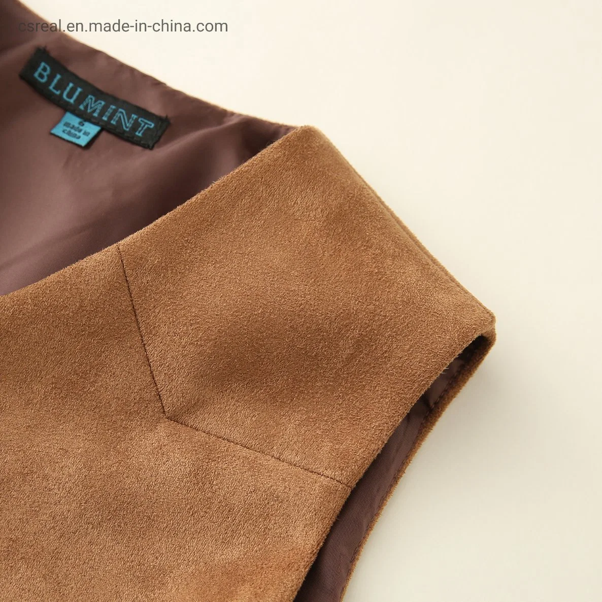 Boy Kids Brown Suede Vest Clothes with Lining and Metal Button Placket