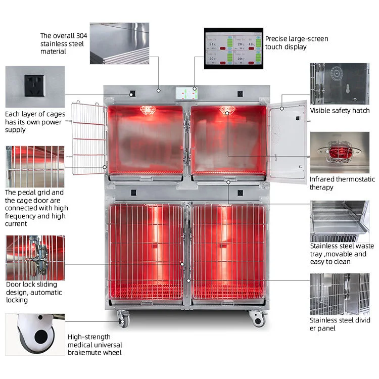 Equipo veterinario Hospital Pet ICU Cage compartimento de control de mascotas Animal Jaula de pacientes hospitalizados