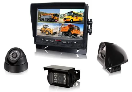 DC12V-24V 7inch Quad Rear View Car LCD Monitor 4CH AV for Truck, School Bus