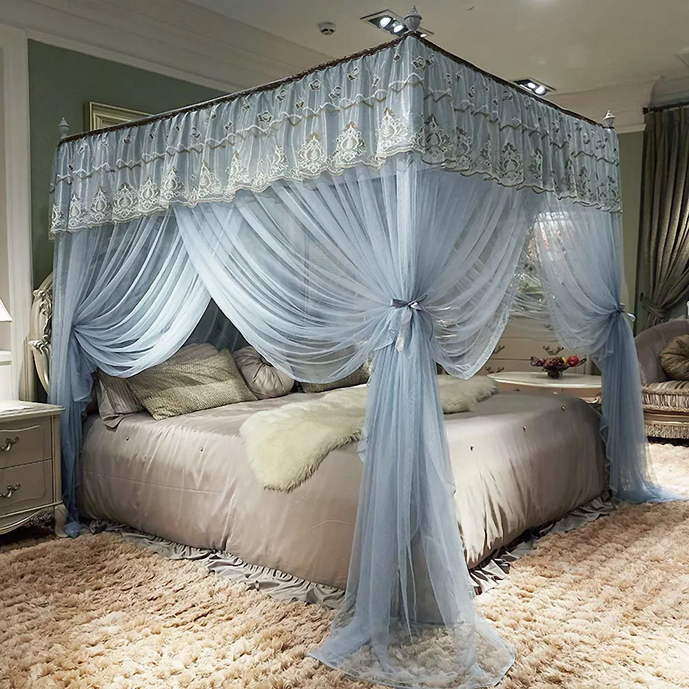 Elegant Bed Curtains Canopy Embroidery Ruffle Canopy Netting Bed Canopy Mosquito Net
