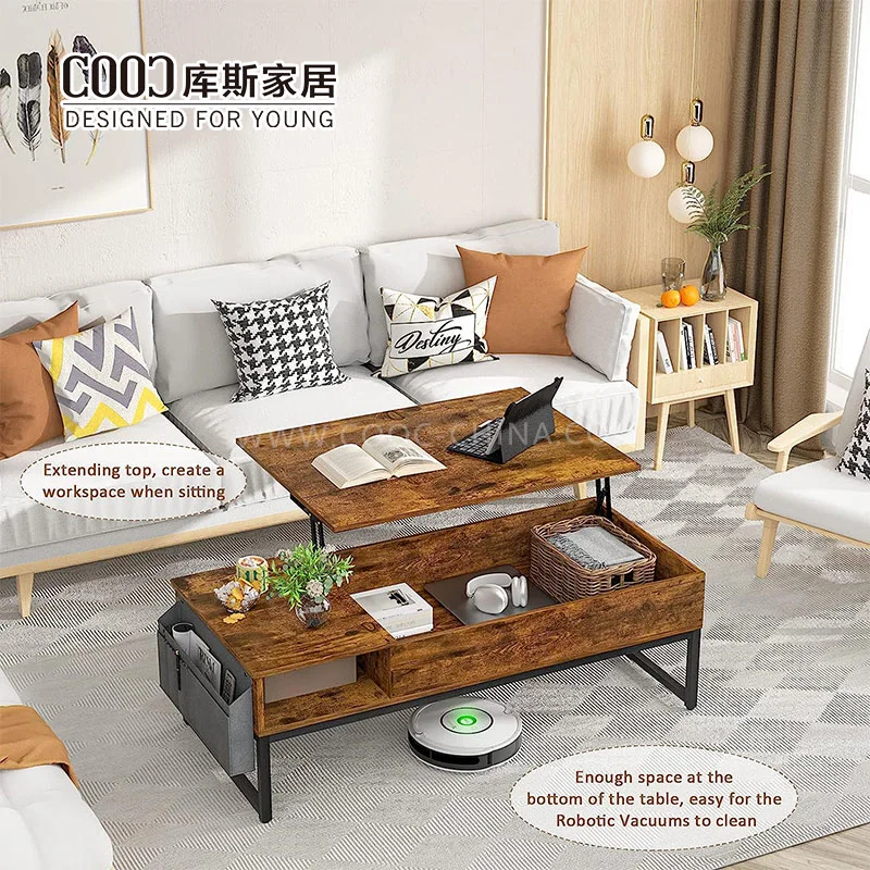 Customized Wooden Height Lifting Top Adjustable Tea Coffee Table with Storage for Living Room Furniture