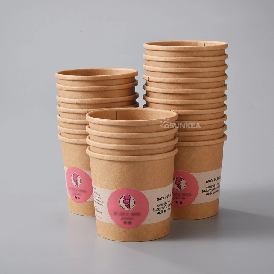 Takeaway Disposable Kraft White Soup Paper Cup with Paper Lid