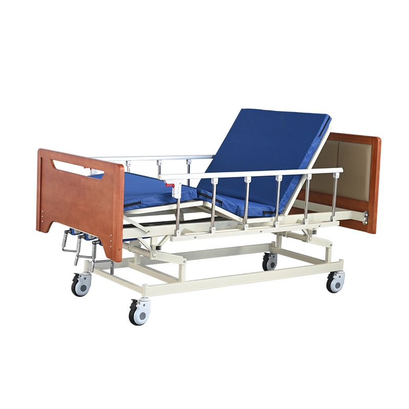 China Manufacturer Multifunctional Adjustable Three Cranks Care Nursing Manual Medical Hospital Bed Rails Equipments