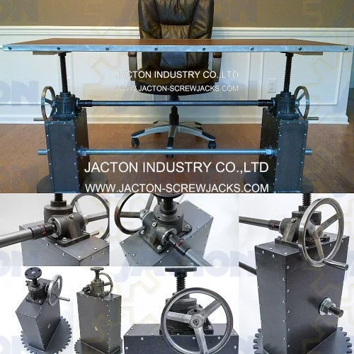 Hand Operated Worm Drive Gearbox Lift Industrial Crank Coffee Table Office Desk Lift Table Raising Mechanism, Industrial Table Tops and Bases