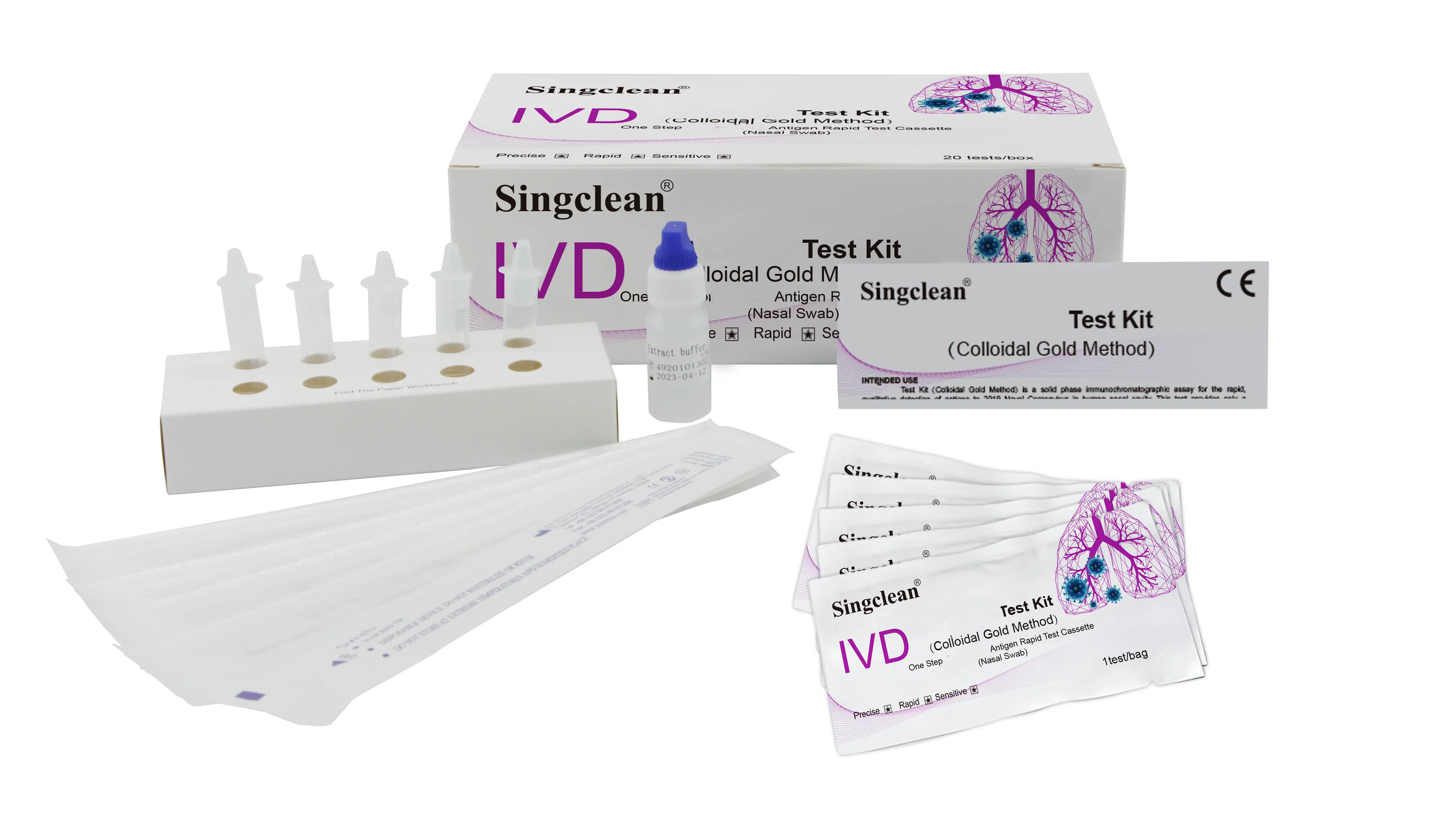 Kit de tira de teste de antigénio nasal multiespecificação SingClean CE1434 Self-Testing (Método Colloidal Gold)