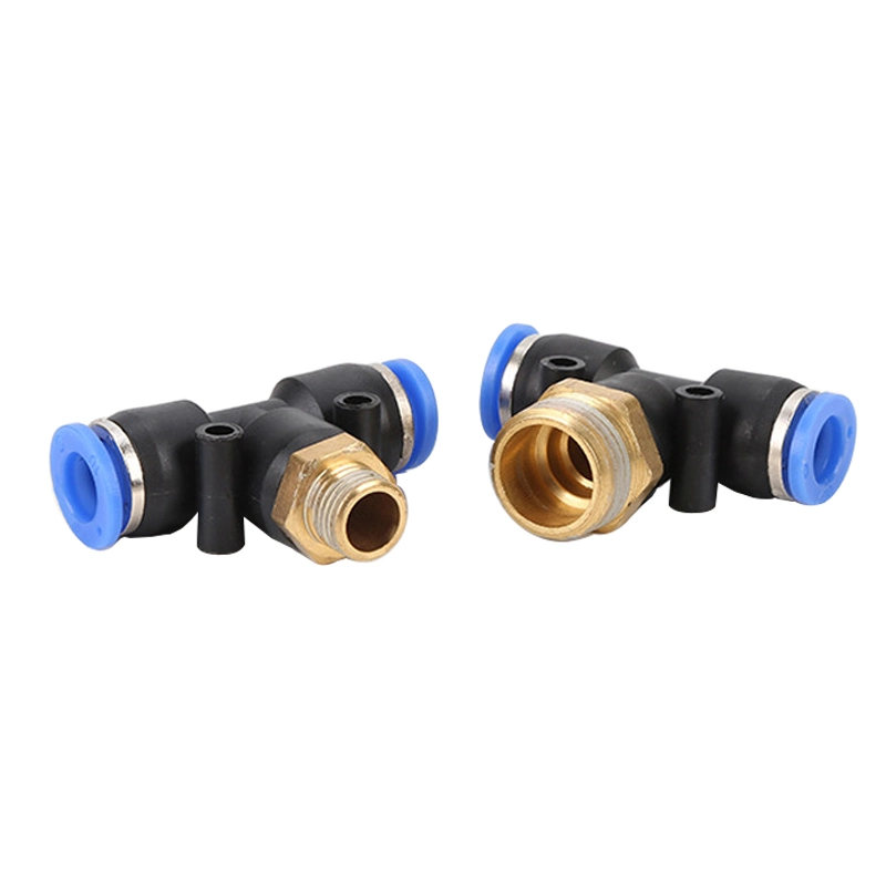 PBT Male Thread Tee Union Threaded-to-Tube 3 Way Nickle-Plated Push in Pneumatic Fitting