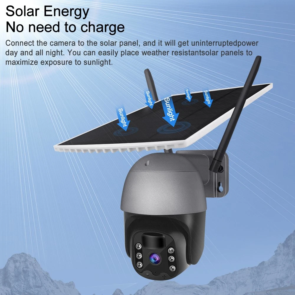 Sqw-2 WiFi 4G Solar Camera Wireless Outdoor 4MP PTZ Camera Solar Powered Waterproof Closed-Circuit Television Security Camera