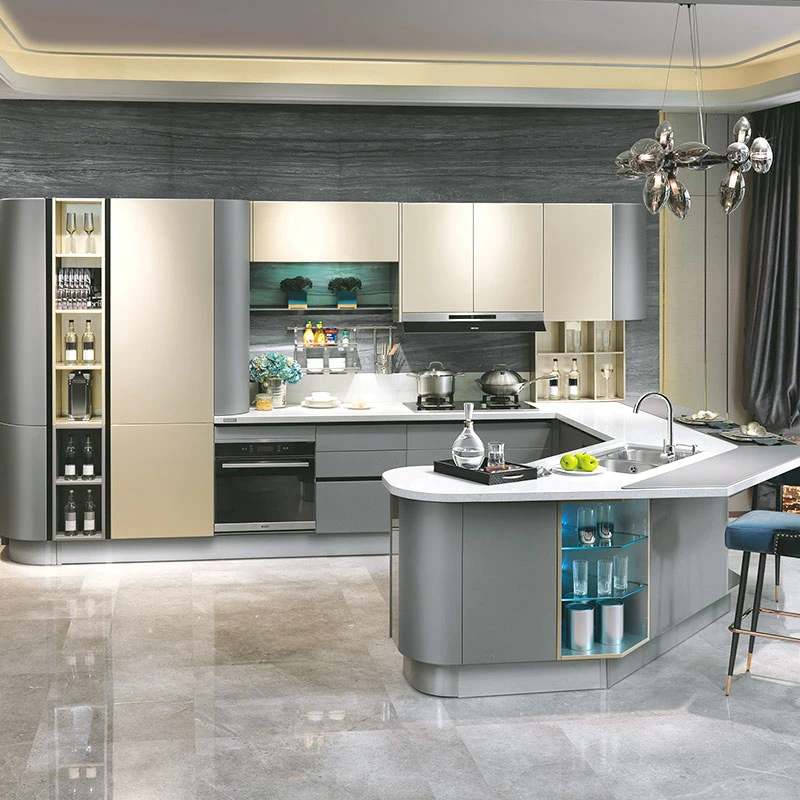 Painel MDF de tinta preta High Gloss White, moderno e personalizado prima Mobiliário de cozinha de laca