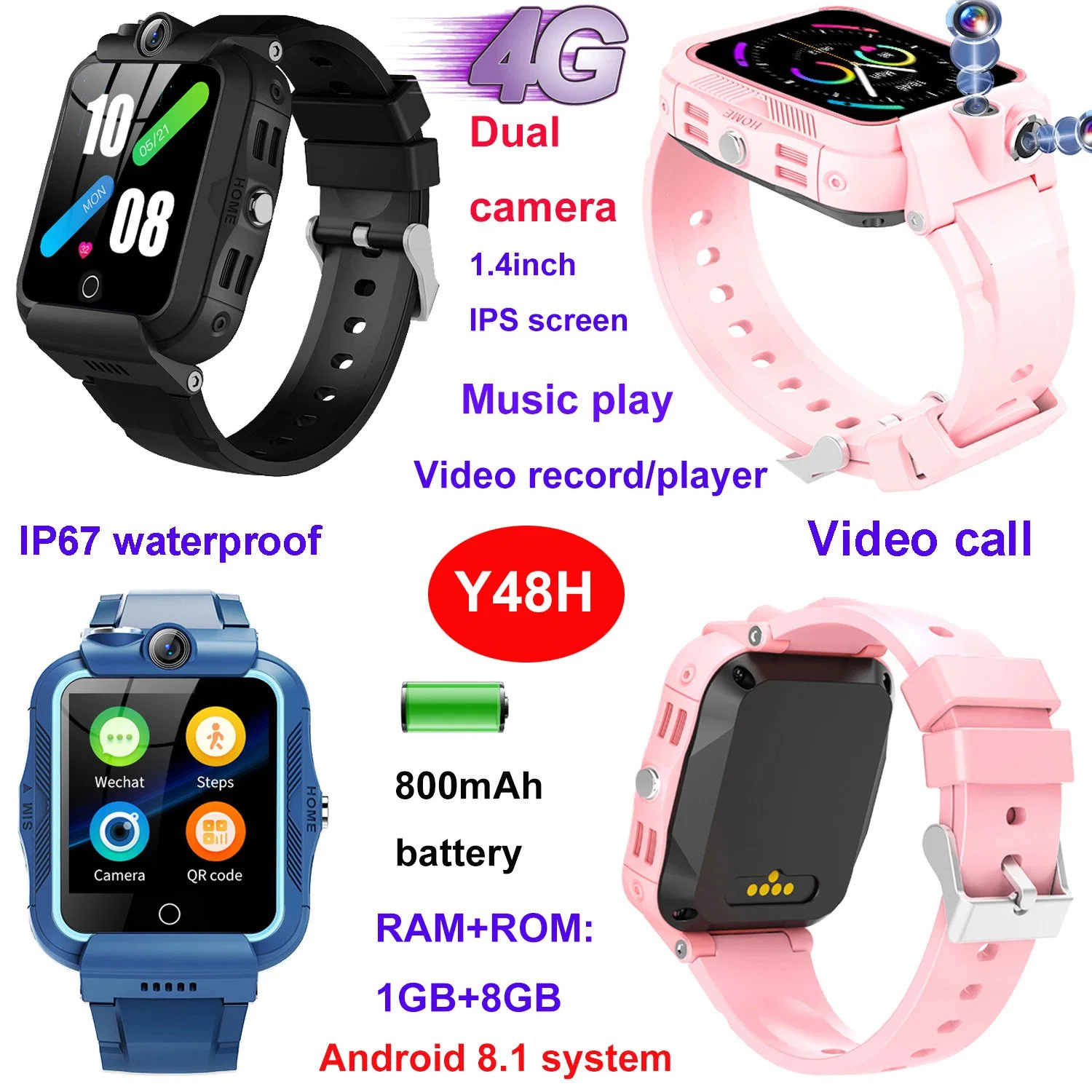 China manufacturer Accuracy 4G dual camera video call Child Kids safety smart Watch Tracker GPS with wifi connectivity classroom mode Y48H
