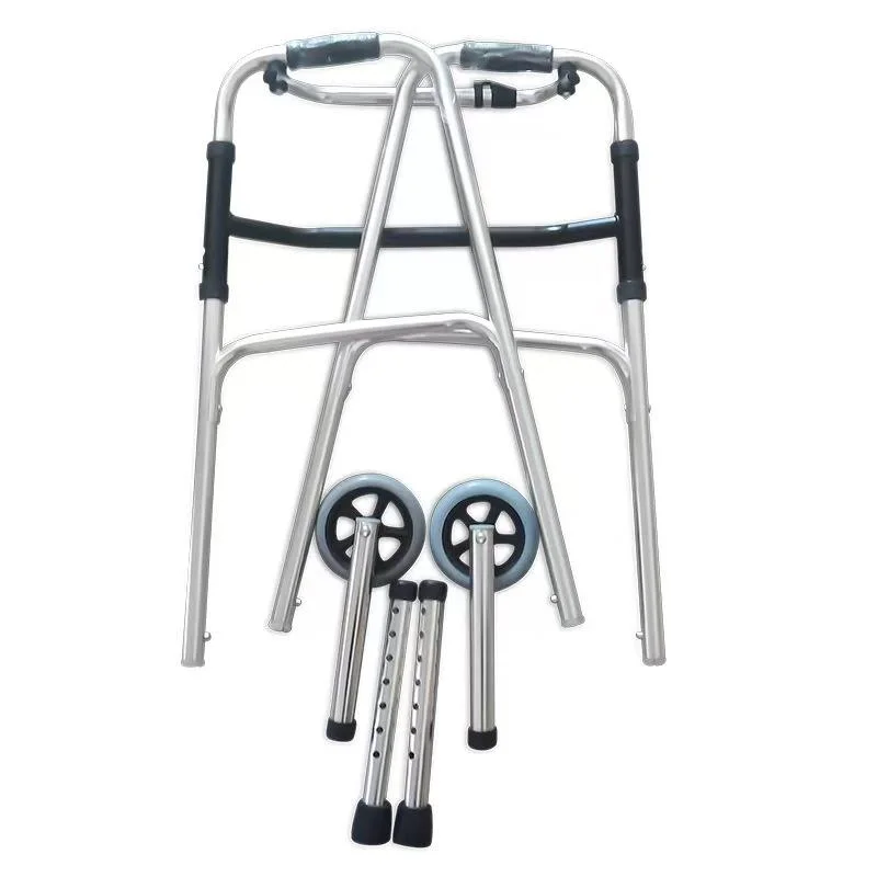 Rehabilitation Training Walking Frame Front 4 Wheel Mobility Frame 4 Leg Folding Stainless Steel Medical Walking Aid