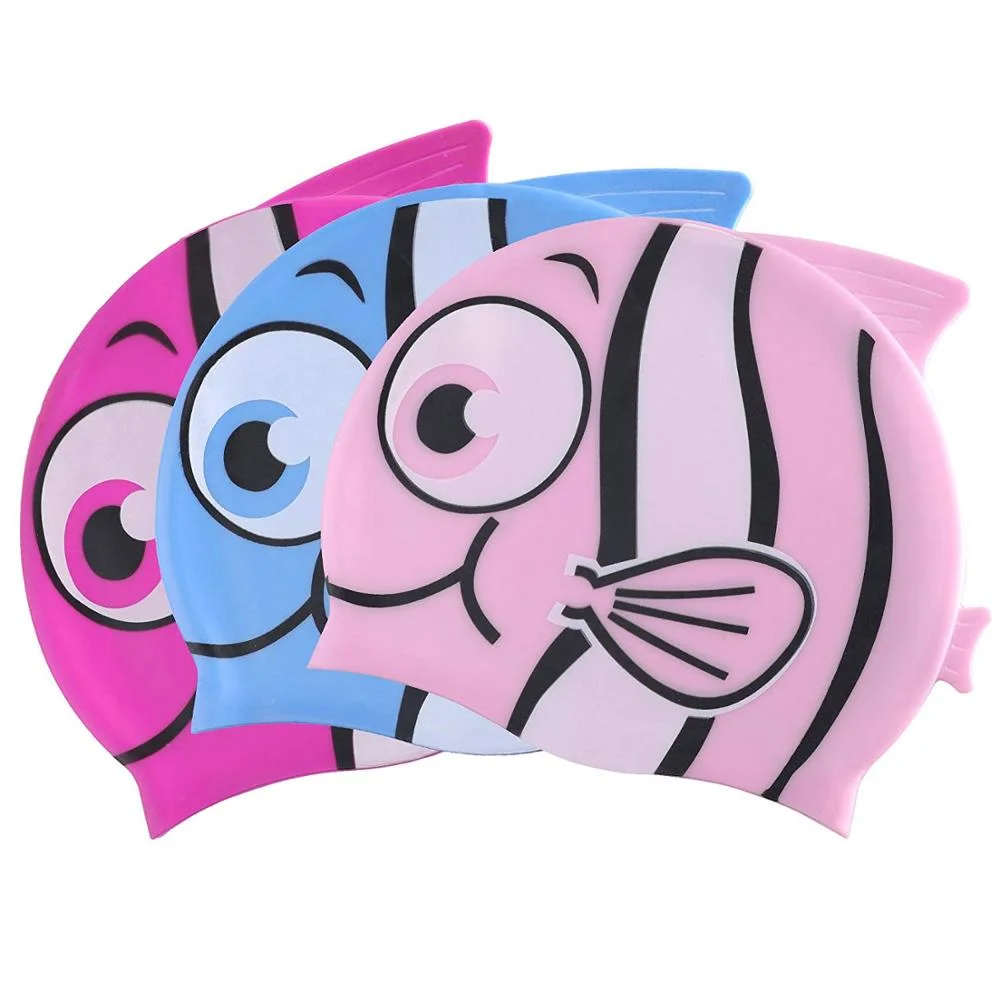 Multi-Color forma de pescado para niños/Kid's gorros de natación de protección de la Oreja de dibujos animados
