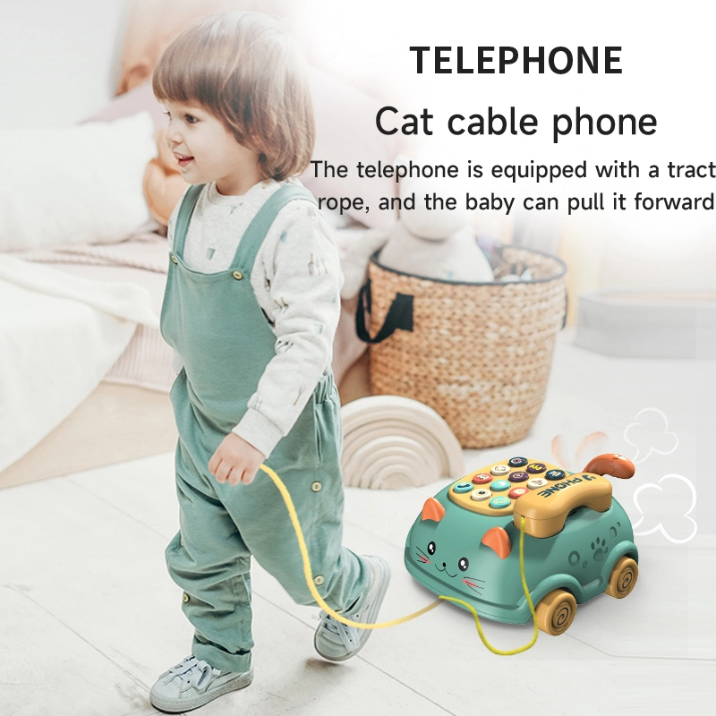 Multifunctional Kids Chinese and English Bilingual Learning Phone Toy Baby Early Educational Pull Line Light Music Toy Telephone