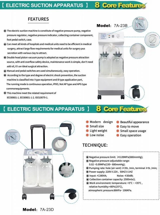 Model Design Mobile Portable Phlegm Suction Machine Negative Pressure Suction Device with Two Bottles