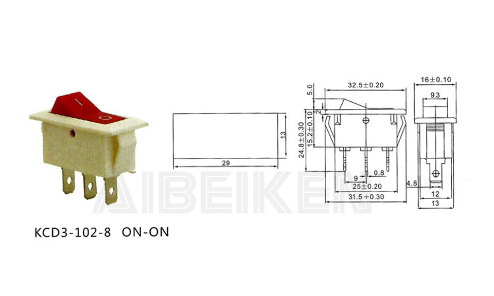 Kcd3-102- 8 White Housing and Red Button on-on Rocker Switch