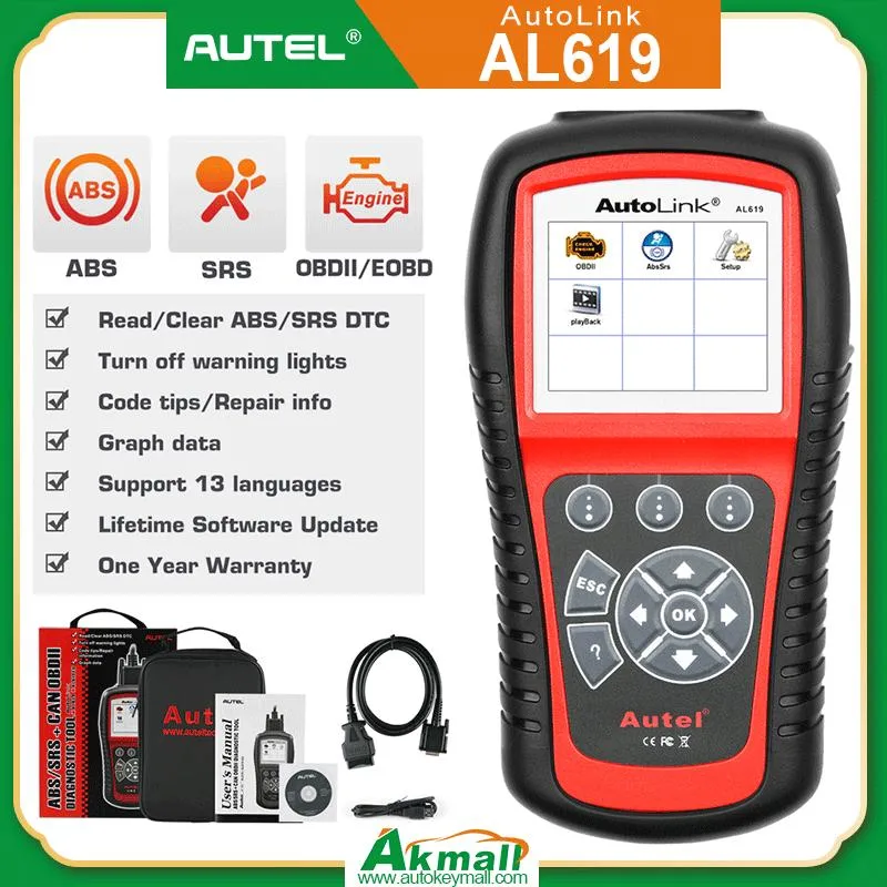 Autel Autolink Al619 Full Scanner OBD2 Lector de código de la herramienta de diagnóstico de la luz del motor de auto actualización gratuita