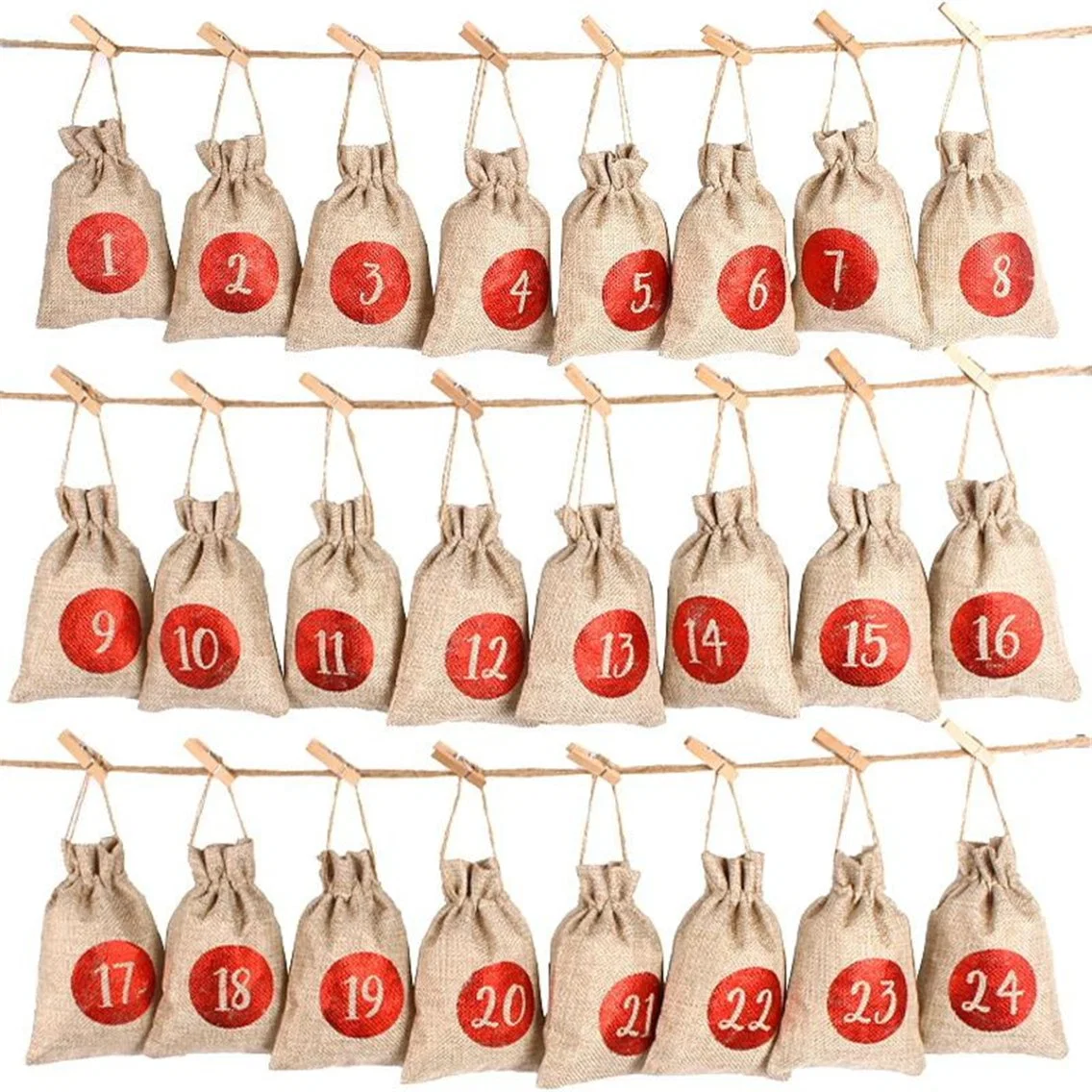 Christmas Calendar Xmas Countdown with 24 Pieces Drawstring Christmas Bags Party Decoration