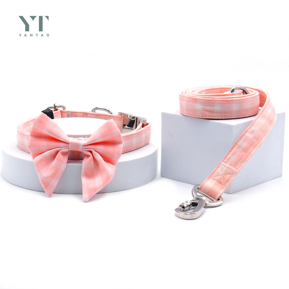 New Design Pet Supplies Spring Pattern Pink Pet Collar and Leash Custom Pet Collar with Removable Bow Accessory
