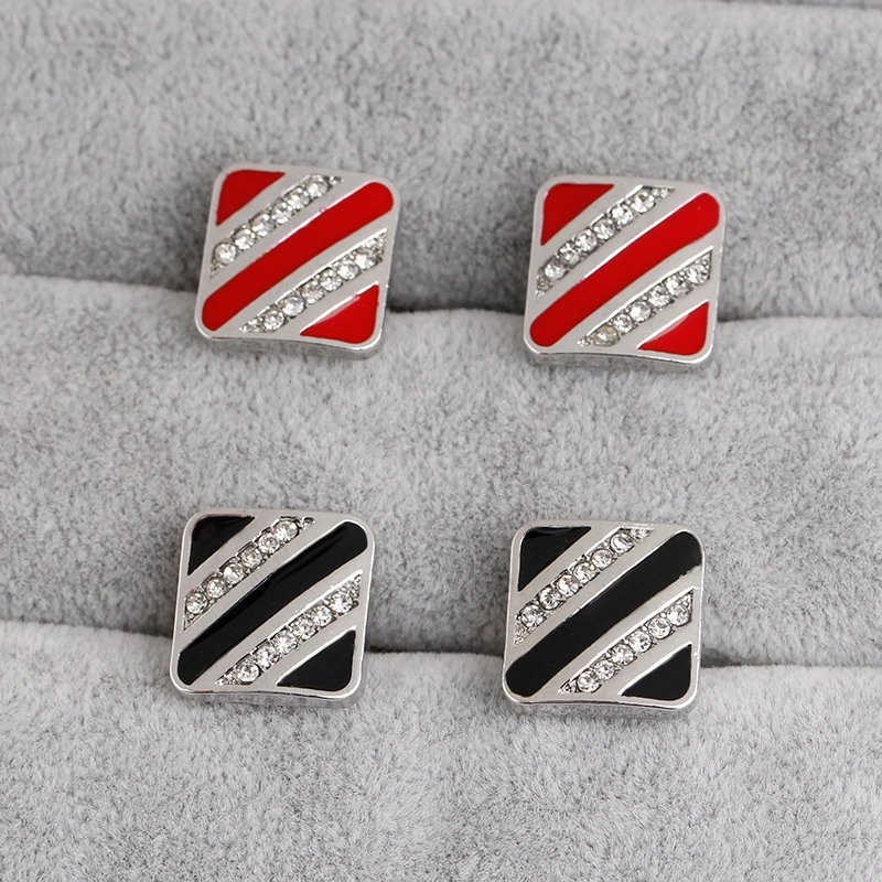 Chinese Factories Produce Custom Red and Black Flash Square Design Cuff Button with Crystal