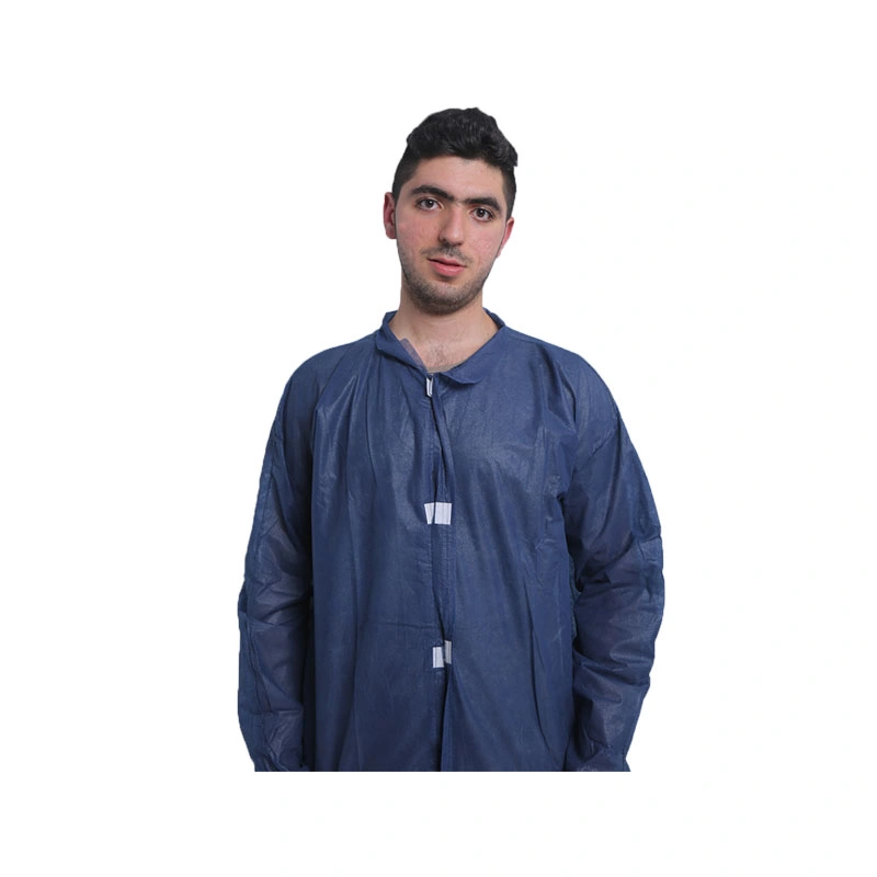 Dark Blue Polypropylene Non-Woven PP Visitor Garment Lab Coat with Velcro 30GSM