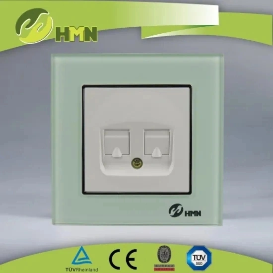 EU standard glass panel electric wall sockets double Tel socket