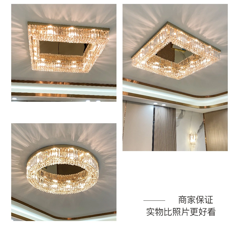 Modern Luxury Crystal Chandelier Lighting Living Room Square Lobby Light Gold Lamp