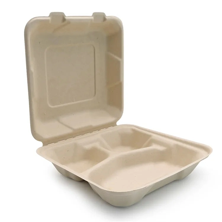 Eco-Friendly Food Packaging Bagasse Lunch Boxes 8&rsquor; Clamshell Container