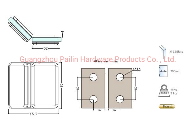 Fabricante de venda directa de Filé Cônica Bronze 135 Graus Acessórios de hardware da porta de vidro chuveiro Fixador Clip