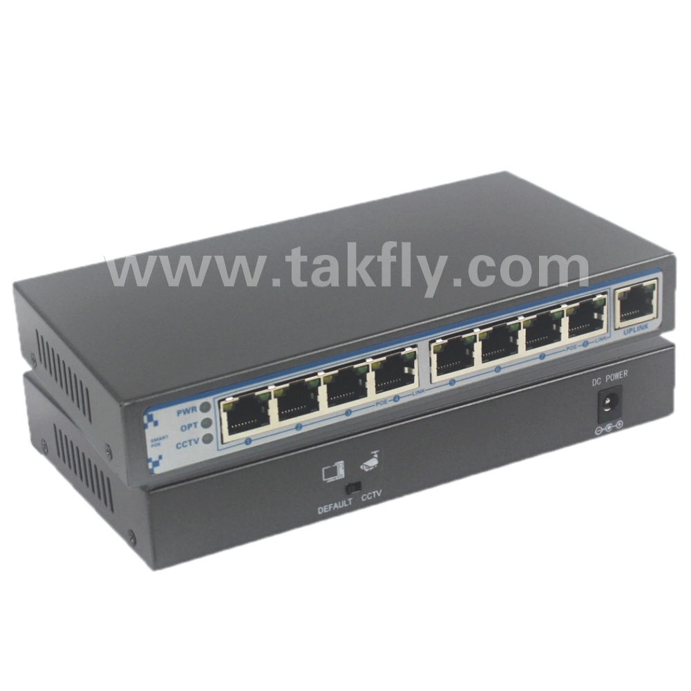 8 puertos 1000m Smart Switch Poe con 2 puertos Gigabit activo apoyo de enlace ascendente de Poe y Poe pasivo 48V.